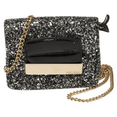 Jimmy Choo Black Glitter and Patent Leather Mini Rebel Crossbody Bag