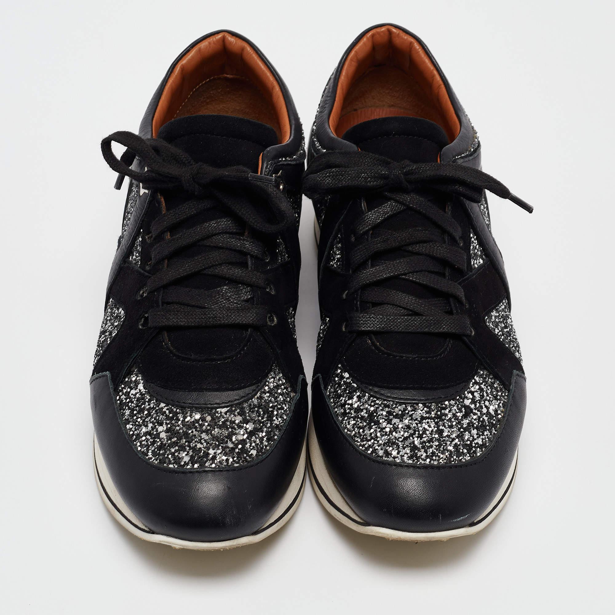 Nero Jimmy Choo - Sneakers basse in camoscio e glitter nero 39 in vendita