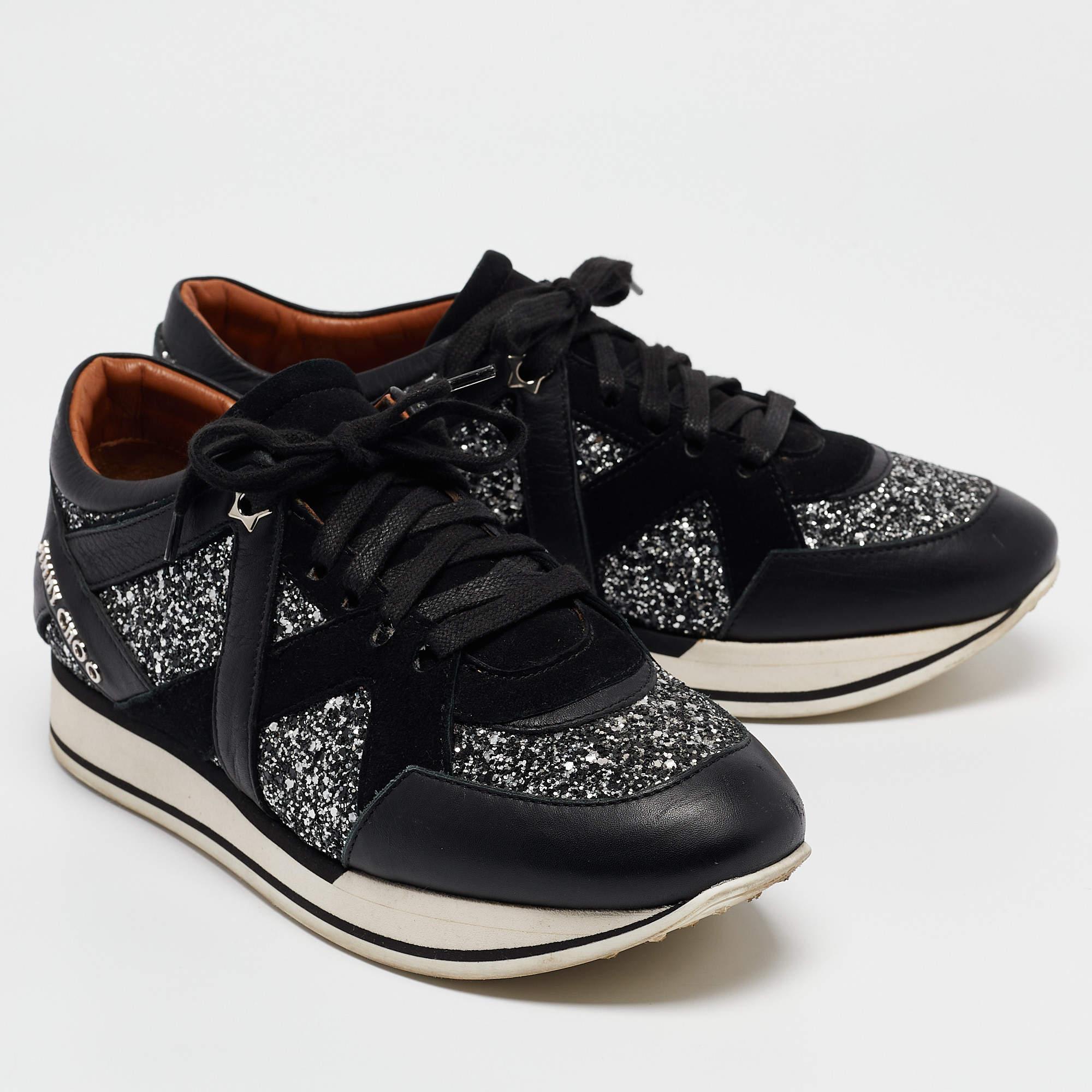 Jimmy Choo - Sneakers basse in camoscio e glitter nero 39 In condizioni buone in vendita a Dubai, Al Qouz 2