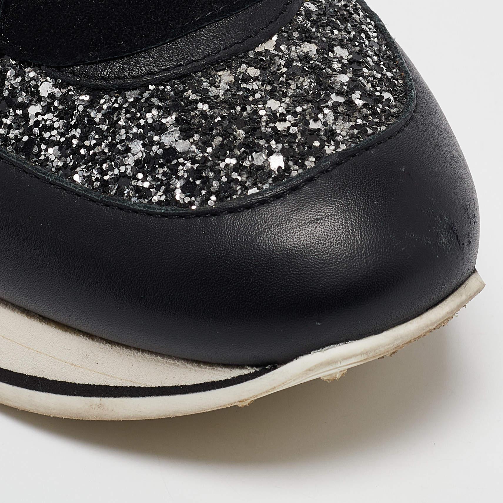 Jimmy Choo - Sneakers basse in camoscio e glitter nero 39 in vendita 2