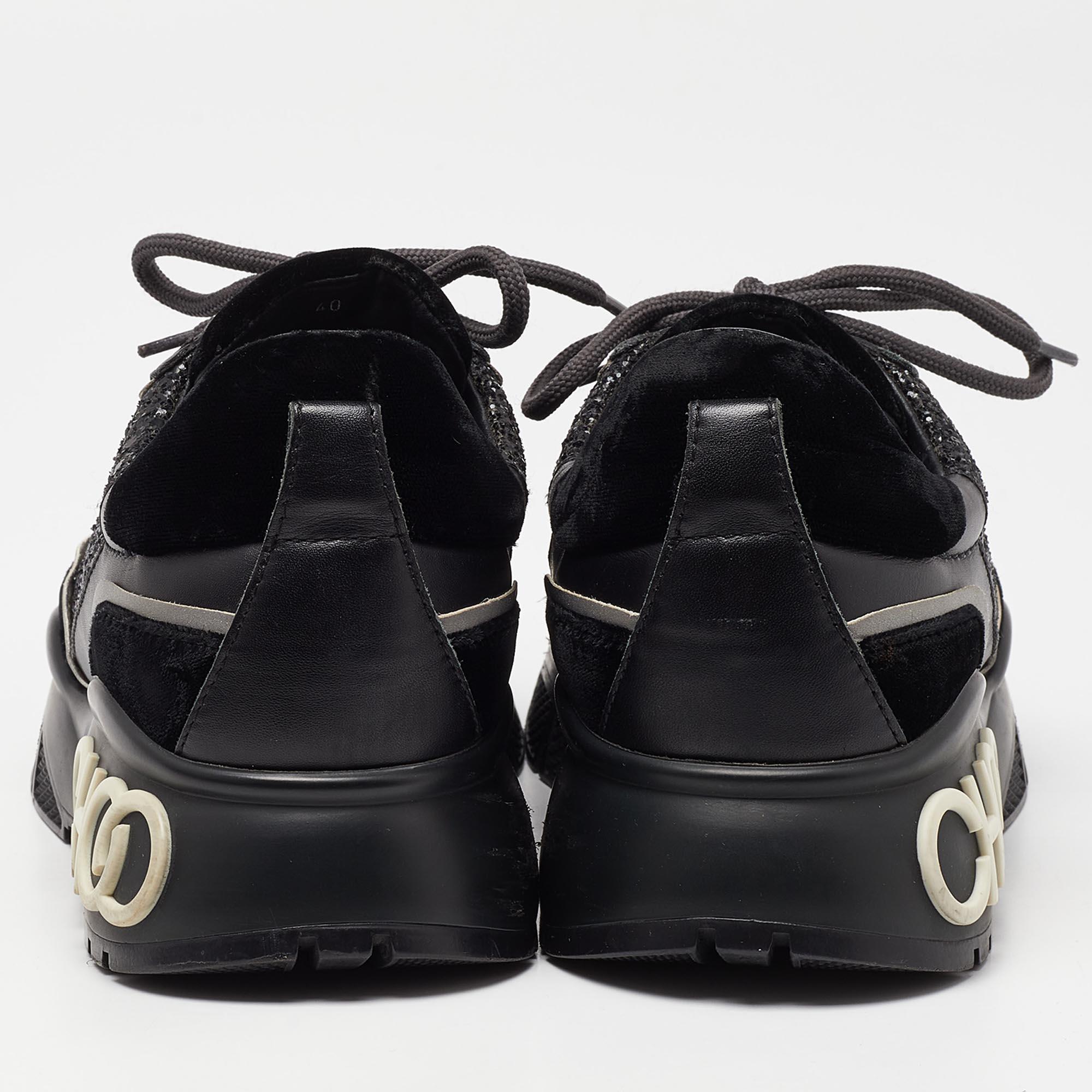 Jimmy Choo Black Glitter and Velvet Raine Sneakers Size 40 1