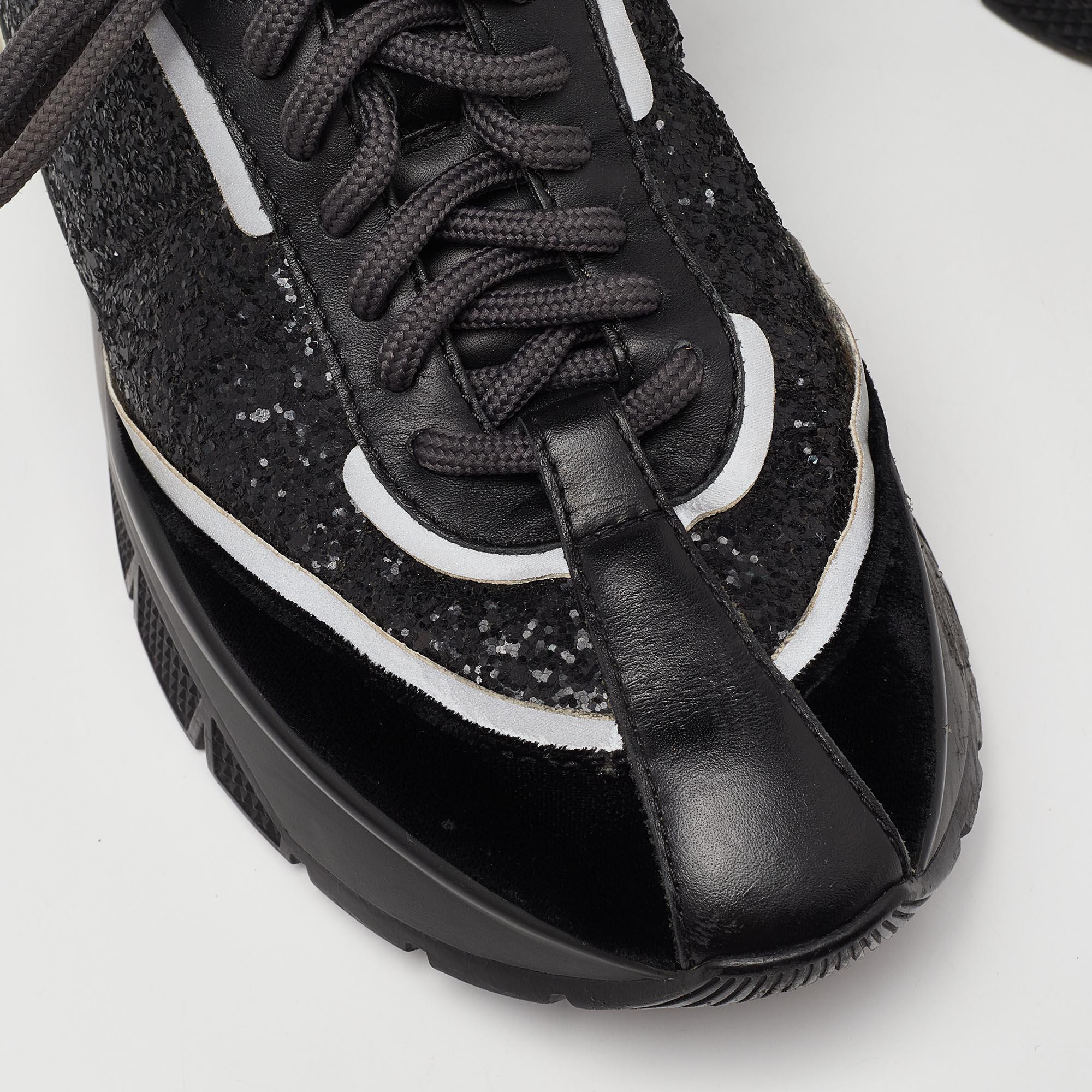 Jimmy Choo Black Glitter and Velvet Raine Sneakers Size 40 3