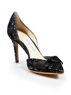 Jimmy Choo Black Glitter Bow Accent D‚AoOrsay Heels Size IT 34