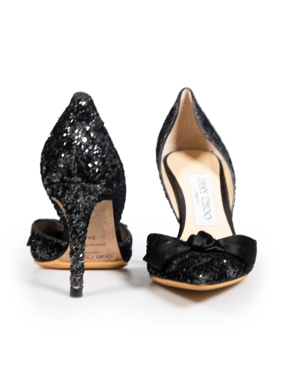 Jimmy Choo Black Glitter Bow Accent D‚AoOrsay Heels Size IT 34 In Good Condition For Sale In London, GB