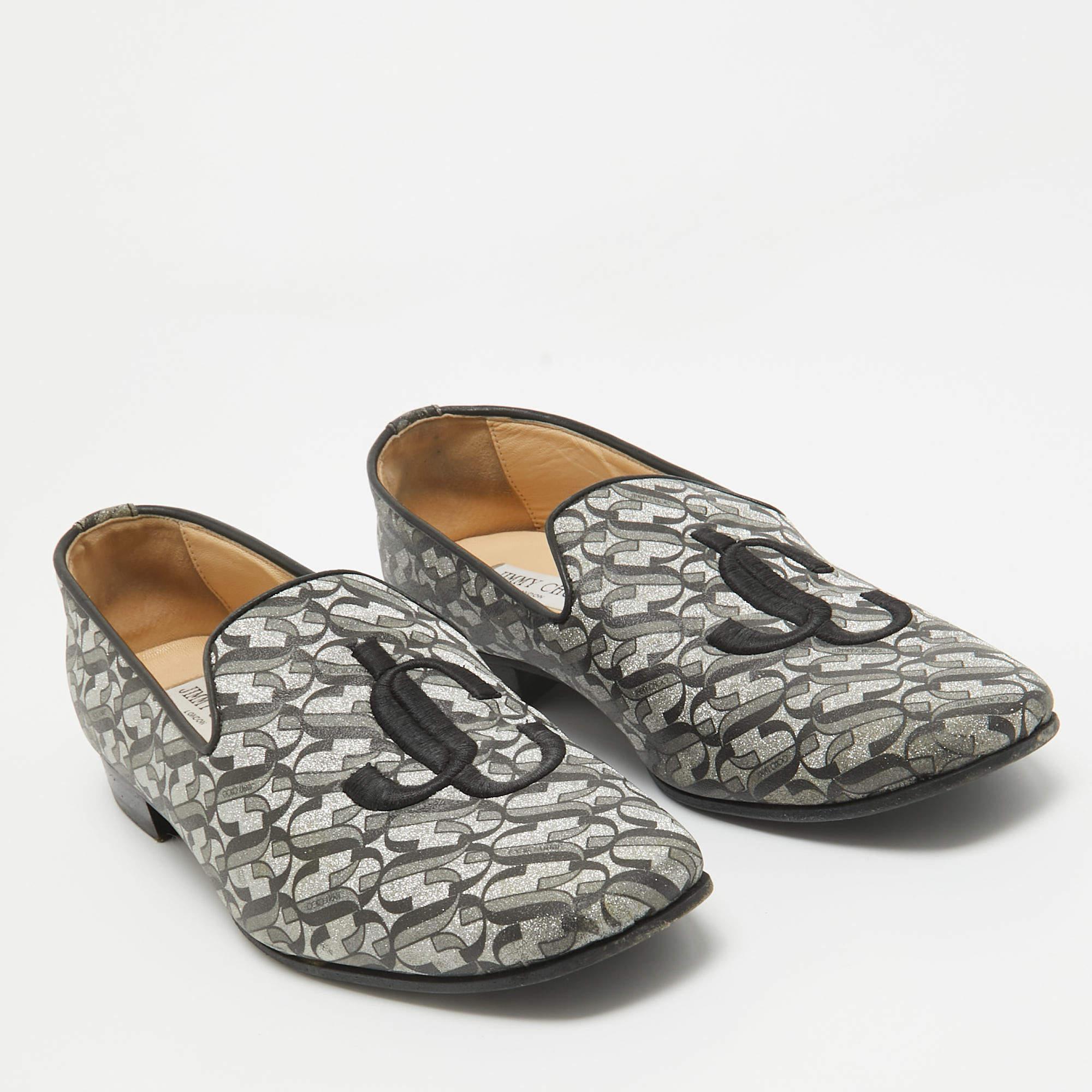 Women's Jimmy Choo Black Glitter Fabric Sache JC Monogram Smoking Slippers Size 39 For Sale