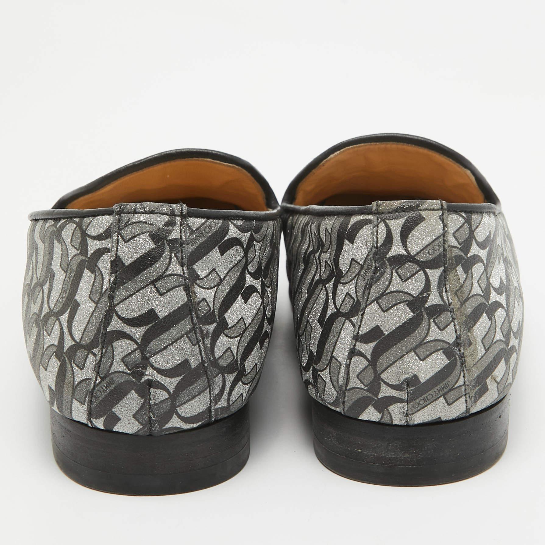 Jimmy Choo Black Glitter Fabric Sache JC Monogram Smoking Slippers Size 39 For Sale 1