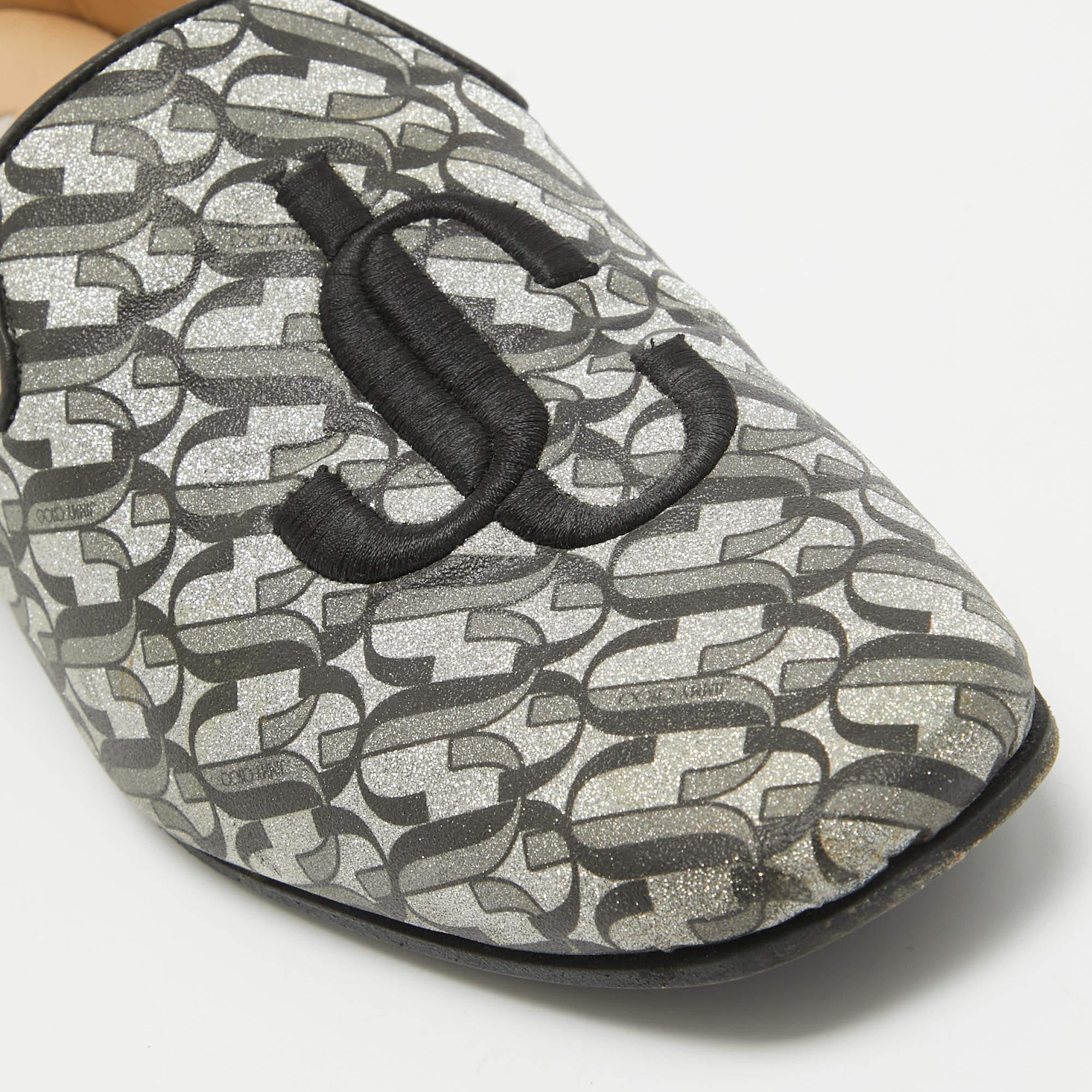 Jimmy Choo Black Glitter Fabric Sache JC Monogram Smoking Slippers Size 39 For Sale 3