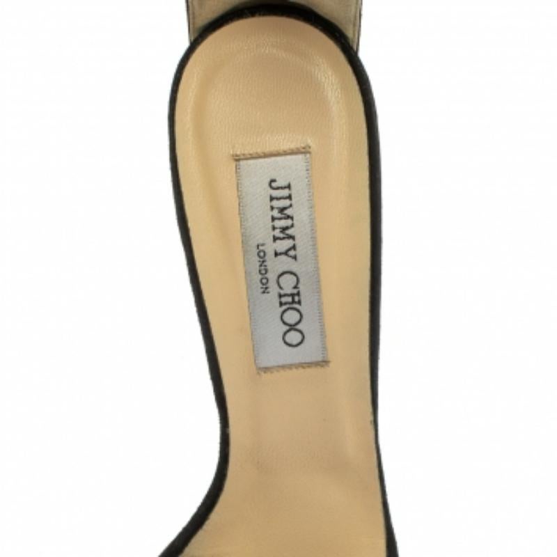 Jimmy Choo Black Glitter Nubuck Crystal Embellished Ankle Cuff Sandals Size 38.5 For Sale 1
