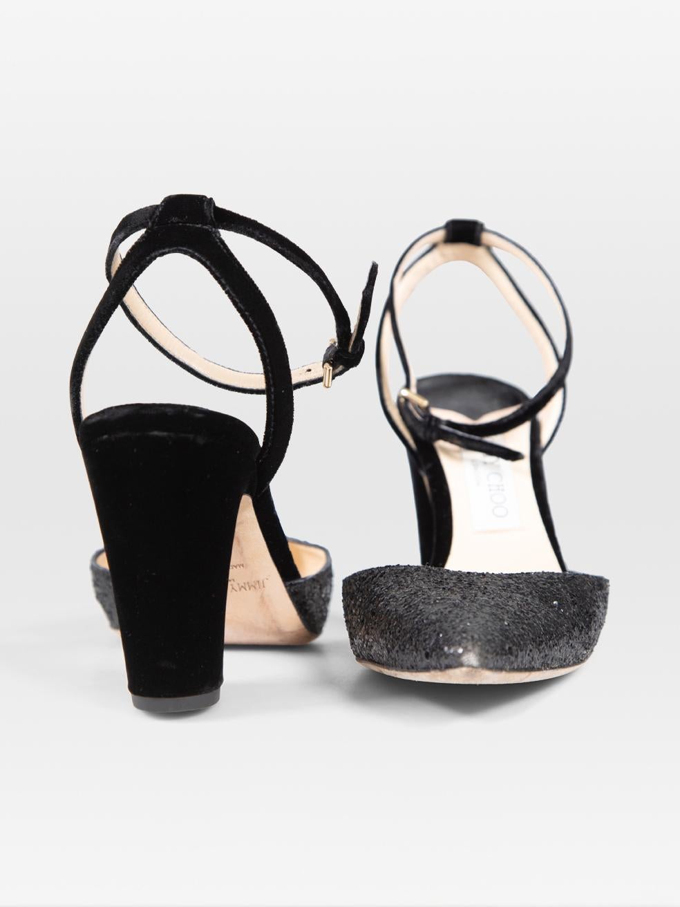 Jimmy Choo Black Glitter Pointed Toe Heels Size IT 39 In Good Condition In London, GB