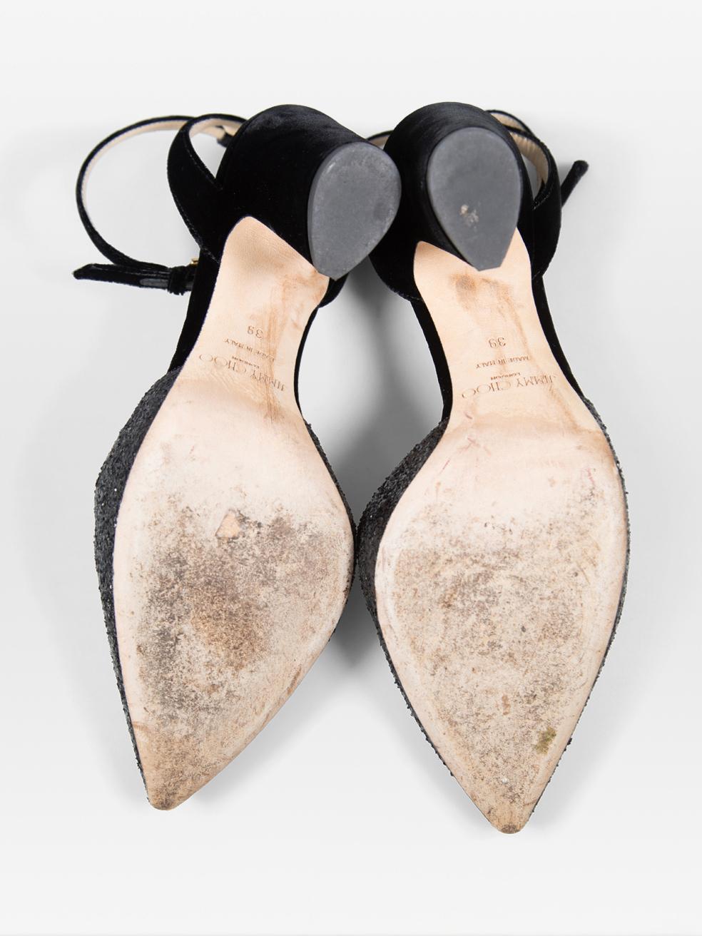 Women's Jimmy Choo Black Glitter Pointed Toe Heels Size IT 39