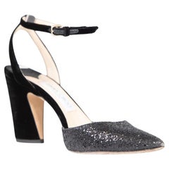 Jimmy Choo Black Glitter Pointed Toe Heels Size IT 39
