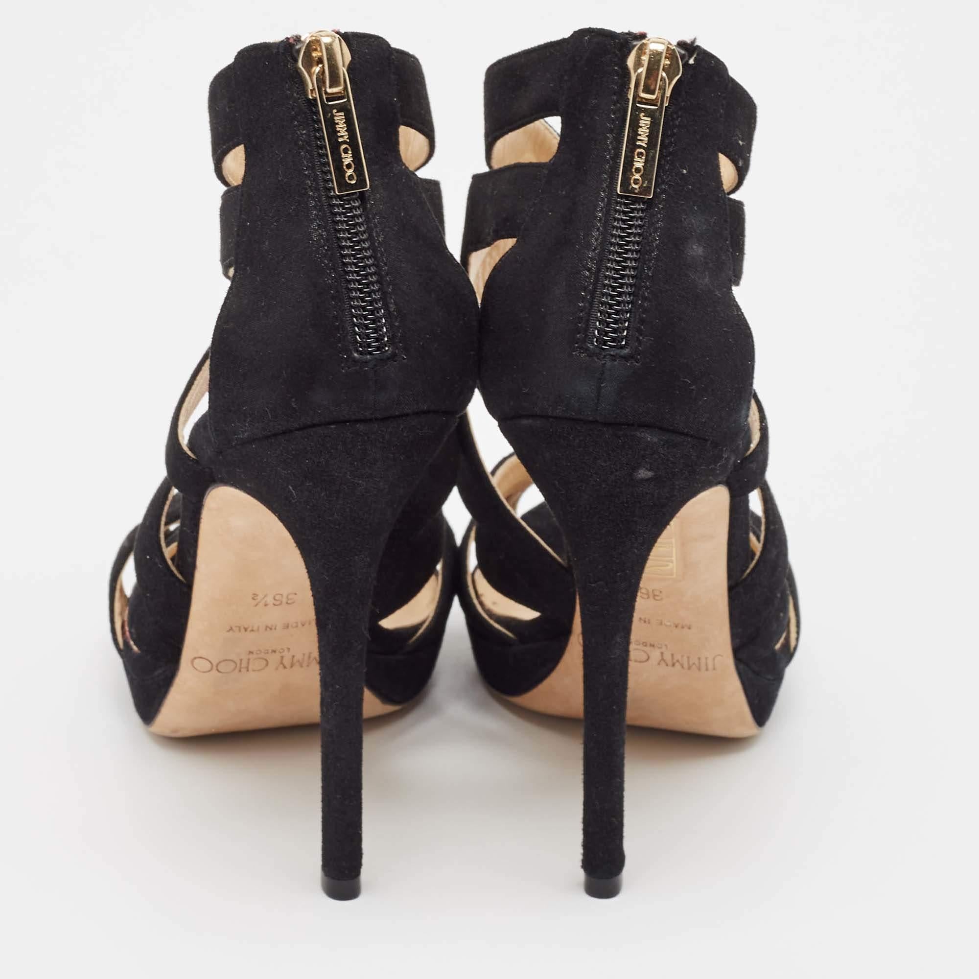 Jimmy Choo Black Glitter Suede Collar Platform Sandals Size 36.5 For Sale 1