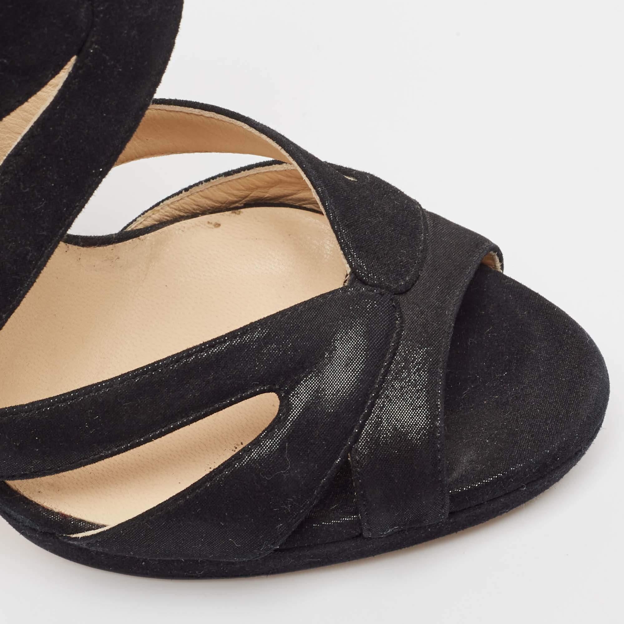 Jimmy Choo Black Glitter Suede Collar Platform Sandals Size 36.5 For Sale 3