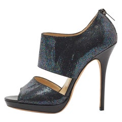 Jimmy Choo Black Glitter Suede Open Toe Pumps Size 39