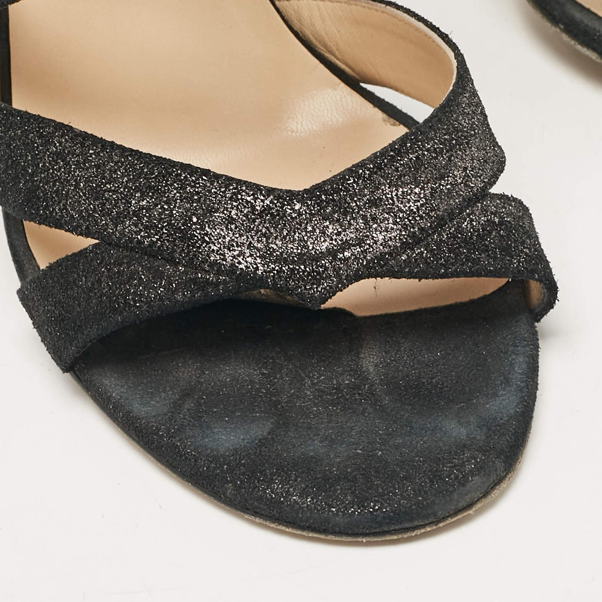 Jimmy Choo Black Glitter Suede Strappy Sandals Size 38.5 For Sale 3