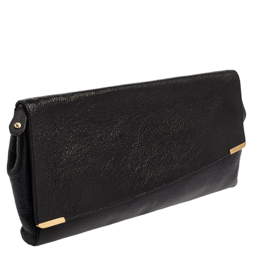 Women's Jimmy Choo Black Glossy Pebbled Leather Allison Clutch