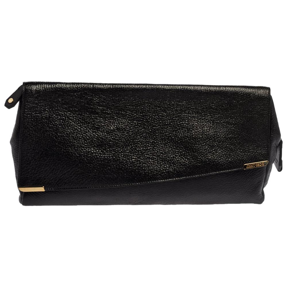 Jimmy Choo Black Glossy Pebbled Leather Allison Clutch