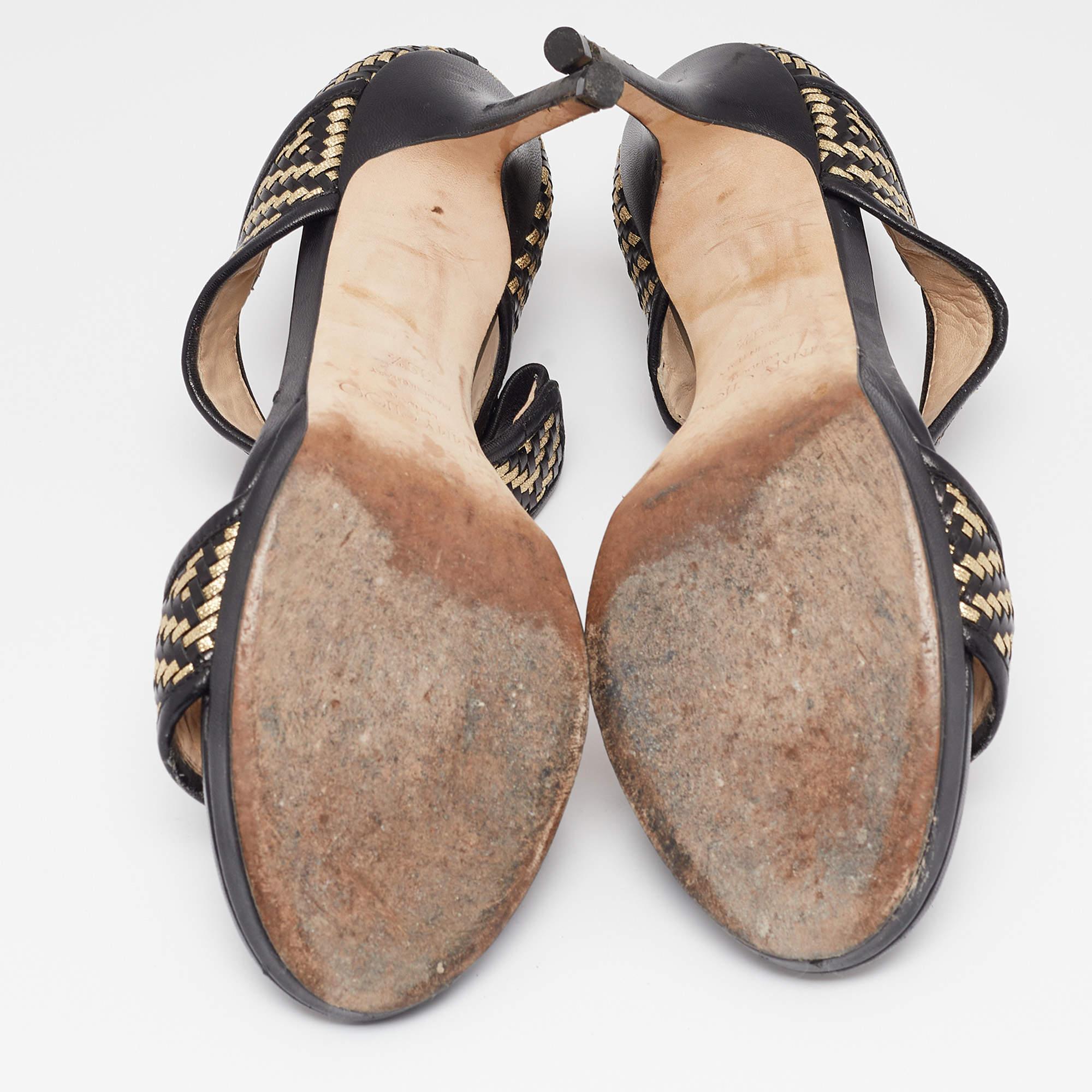 Jimmy Choo Black/Gold Leather Ankle Strap Sandals Size 39.5 2