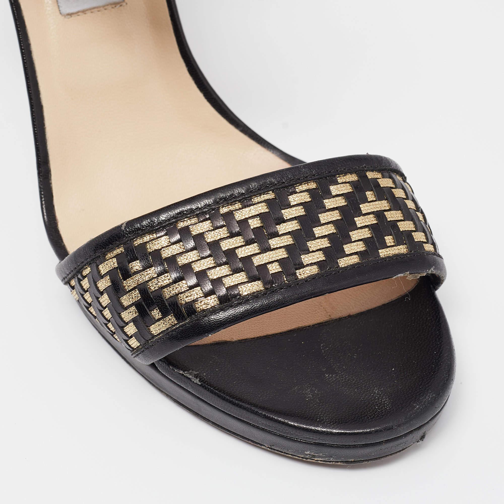Jimmy Choo Black/Gold Leather Ankle Strap Sandals Size 39.5 3