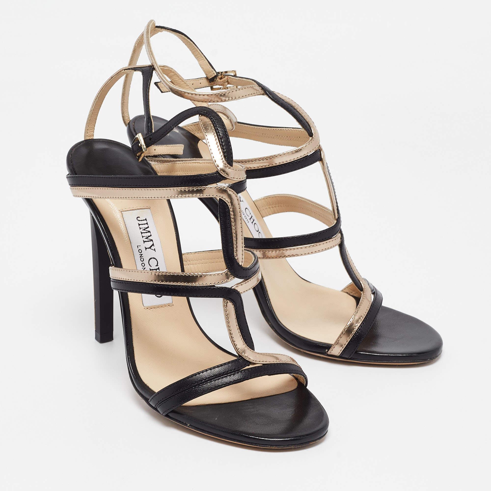 Women's Jimmy Choo Black/Gold Leather Moray Sandals Size 37