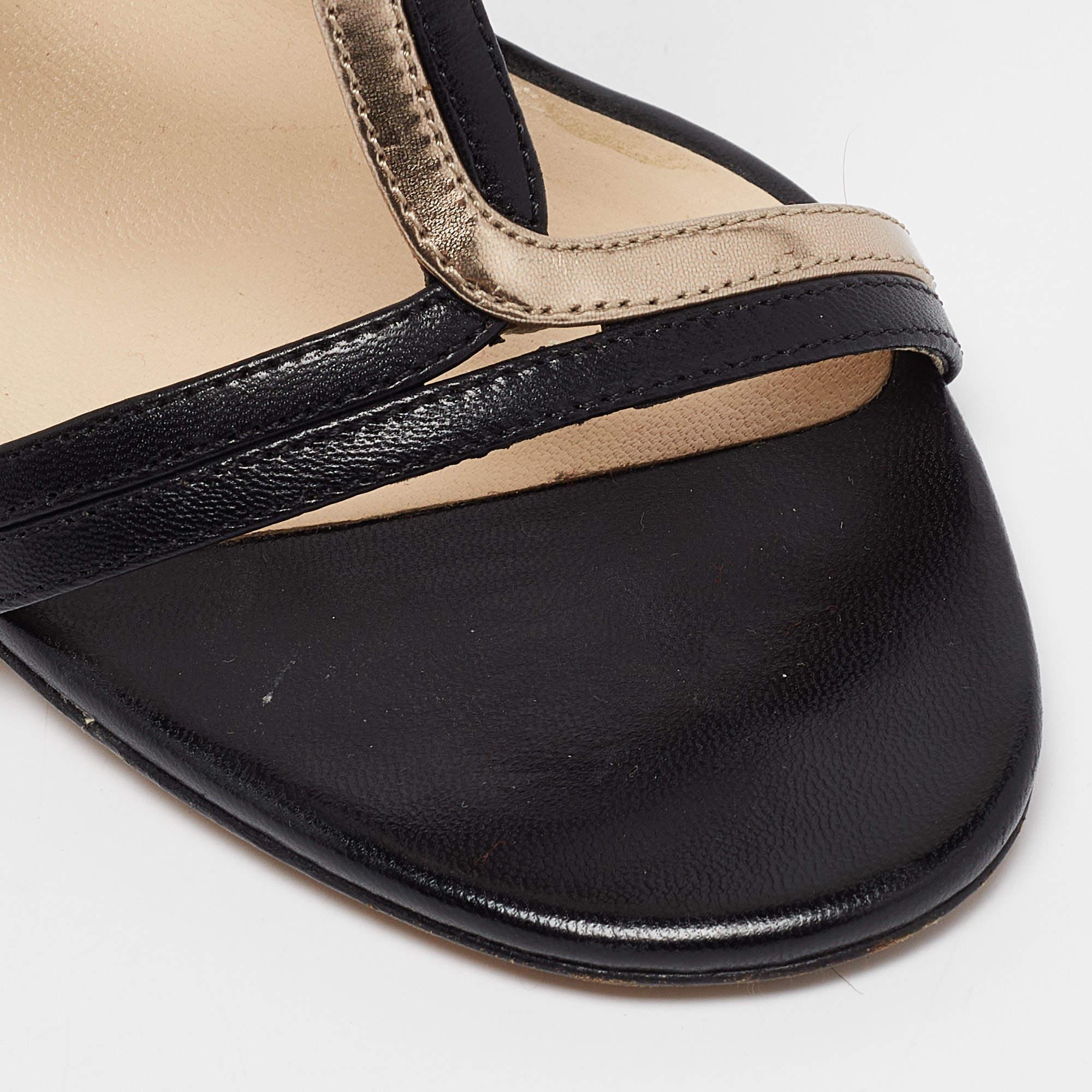 Jimmy Choo Black/Gold Leather Moray Sandals Size 37 3