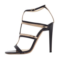 Jimmy Choo Black/Gold Leather Moray Sandals Size 37