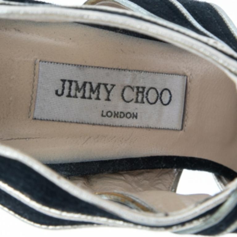 Jimmy Choo Sandales Koko en daim et cuir noir/doré Taille 41.5 État moyen à Dubai, Al Qouz 2