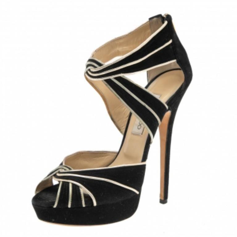 Jimmy Choo Sandales Koko en daim et cuir noir/doré Taille 41.5 1