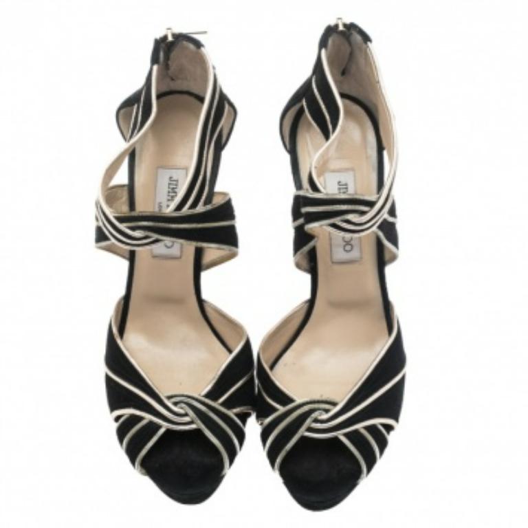 Jimmy Choo Sandales Koko en daim et cuir noir/doré Taille 41.5 2