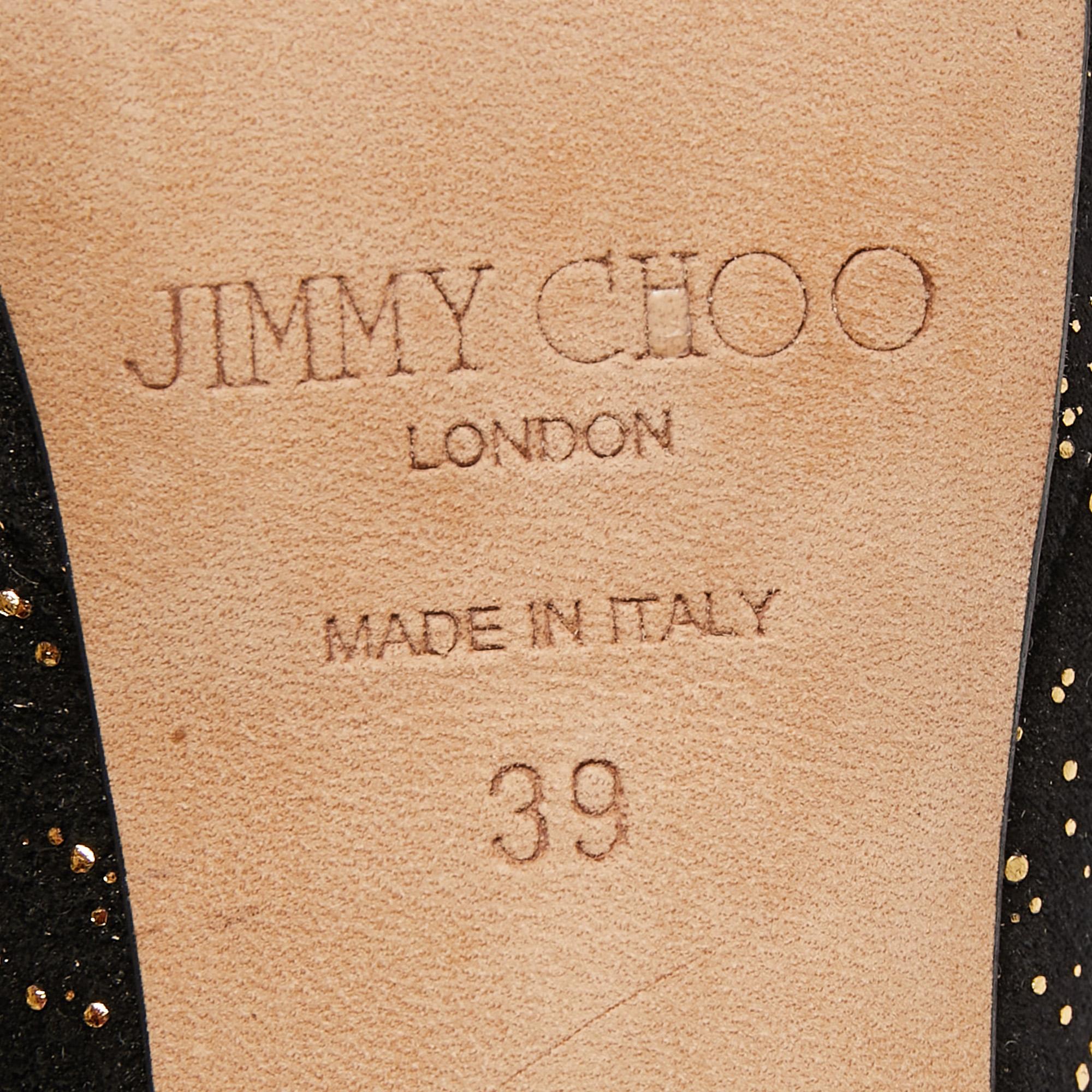 Jimmy Choo Black/Gold Suede Platform Open Toe Pumps Size 39 For Sale 4