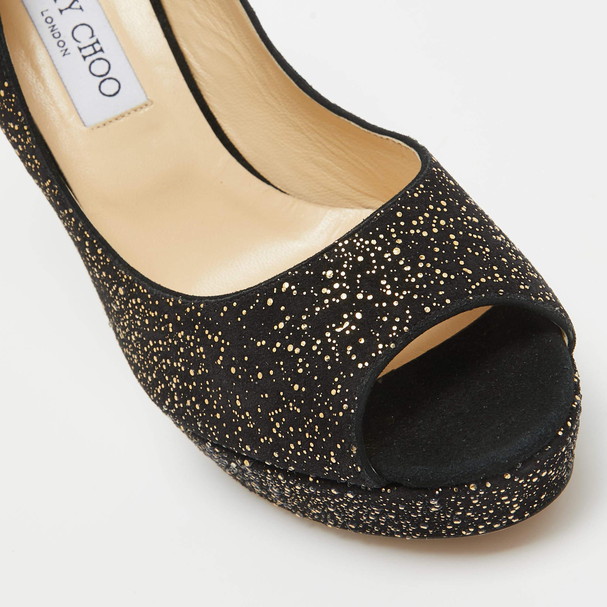Jimmy Choo - Escarpins à plateforme en daim noir/doré - Taille 41 en vente 2