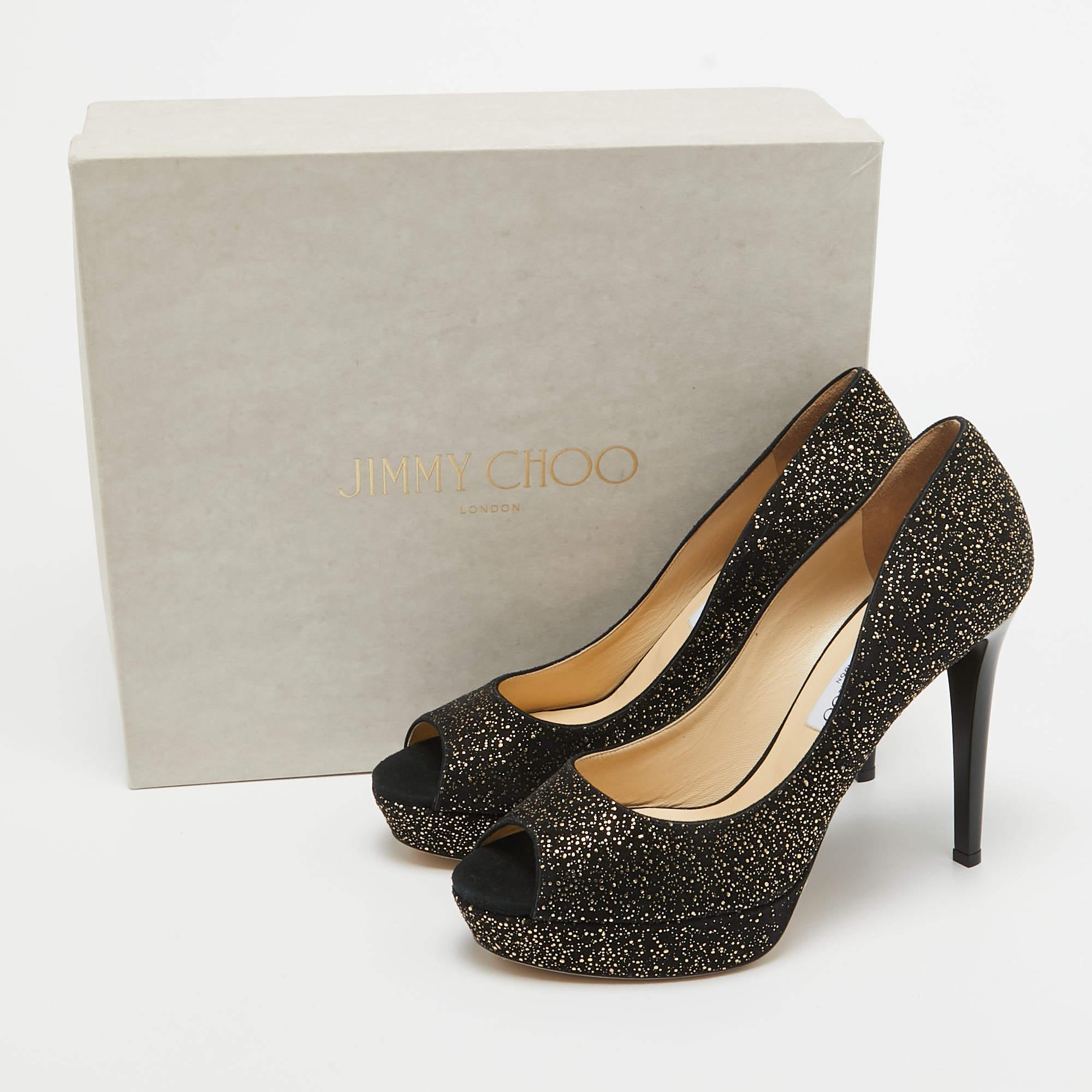 Jimmy Choo - Escarpins à plateforme en daim noir/doré - Taille 41 en vente 4