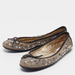 Jimmy Choo Black/Grey Crystal Embellished Leather Weber Ballet Flats Size 38