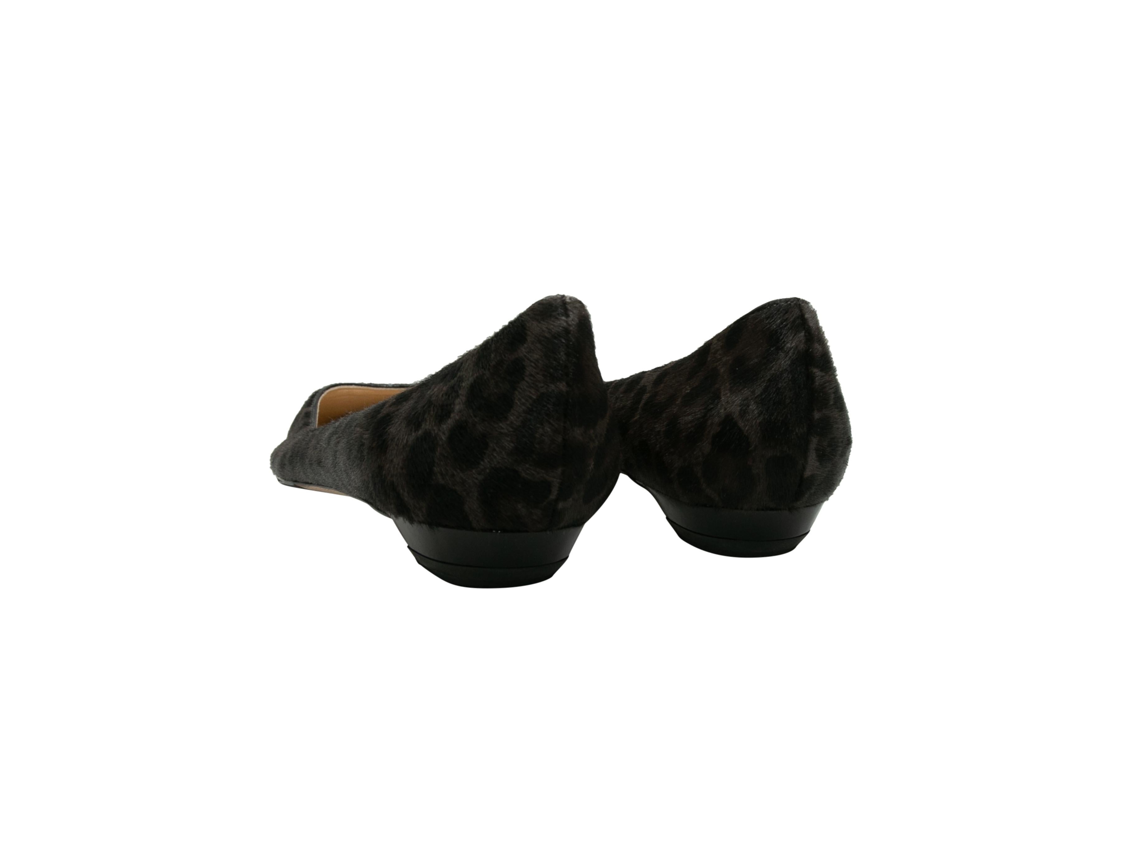 Jimmy Choo Black & Grey Leopard Print Ponyhair Flats In Good Condition In New York, NY