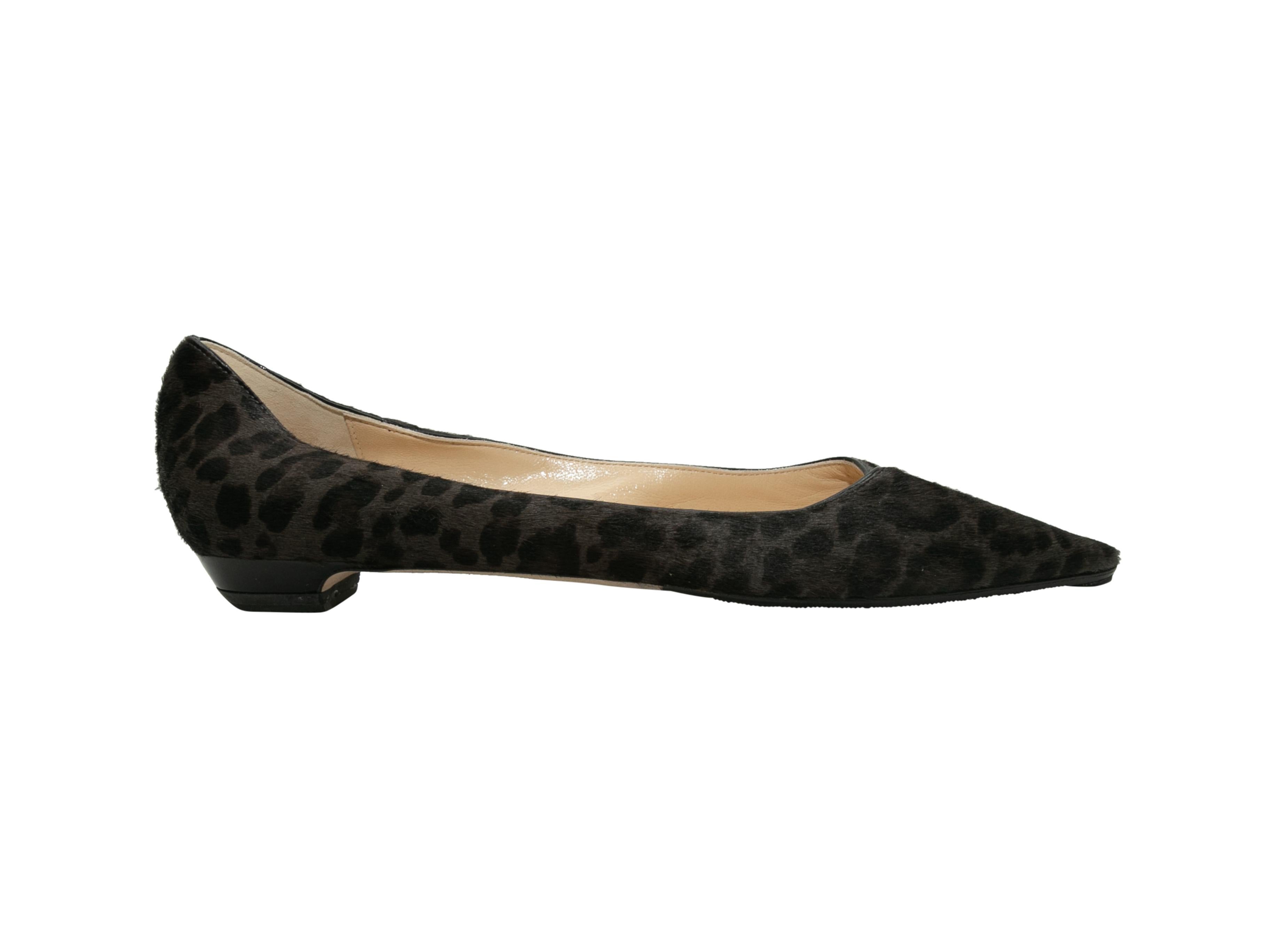 Women's Jimmy Choo Black & Grey Leopard Print Ponyhair Flats