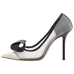 Jimmy Choo Black/Grey Mesh and Leather Bow Pointed Toe Pumps Size 39.5