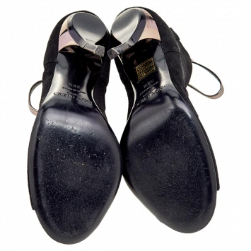 Jimmy Choo Black/Grey Suede And Leather Drift Cutout Peep Toe Booties Size 38.5 In Good Condition In Dubai, Al Qouz 2