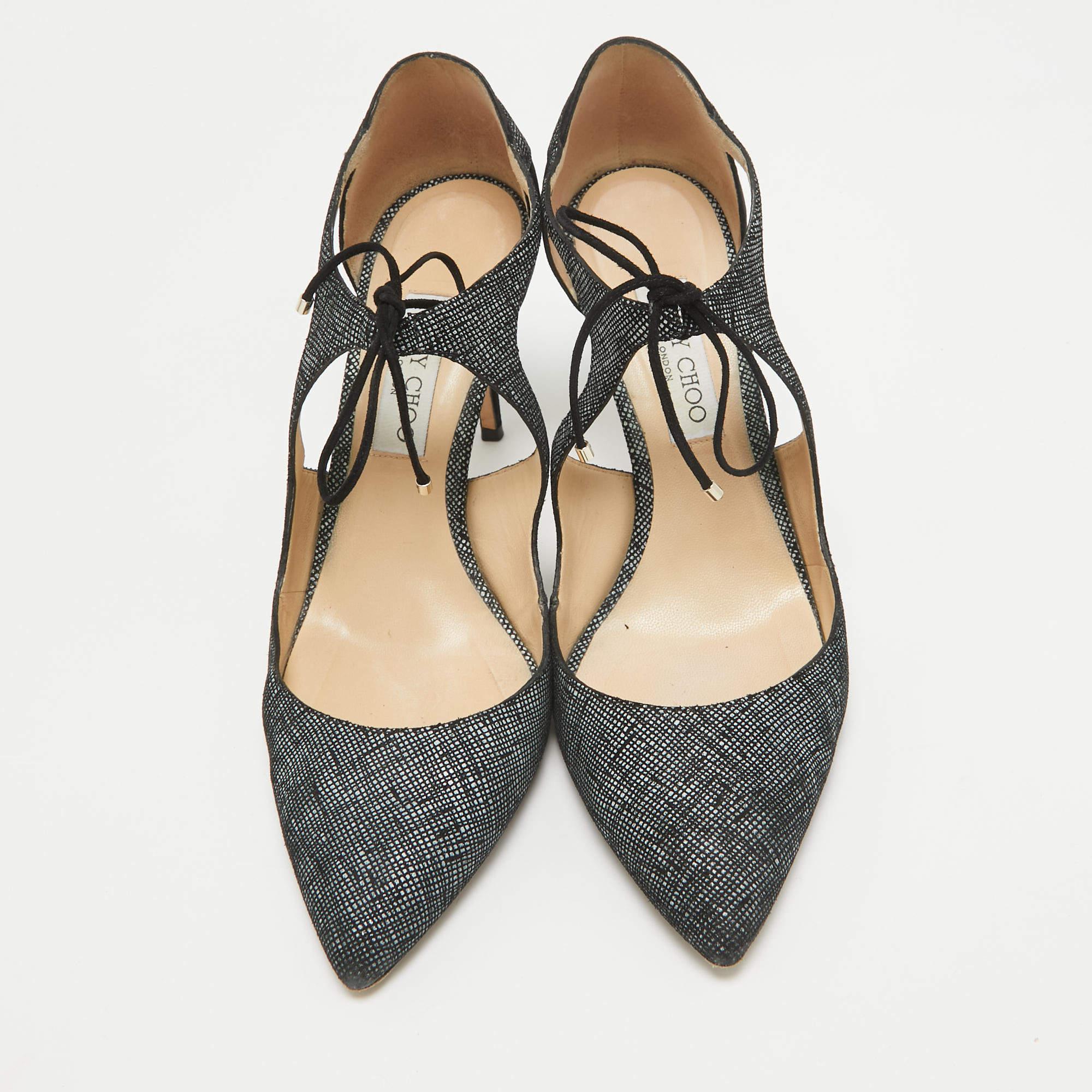 Jimmy Choo Black/Grey Textured Suede Vanessa Pumps Size 42 In Good Condition For Sale In Dubai, Al Qouz 2