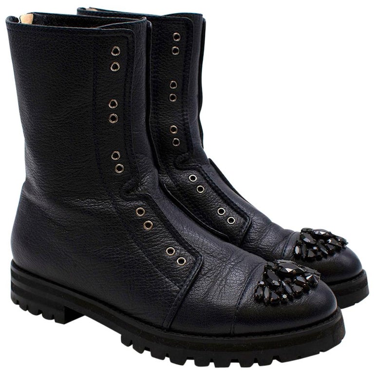 Jimmy Choo Black Hatcher Embellished Leather Boots - EU 36.5 For Sale at  1stDibs