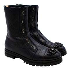Jimmy Choo Black Hatcher Embellished Leather Boots - Size EU 36.5