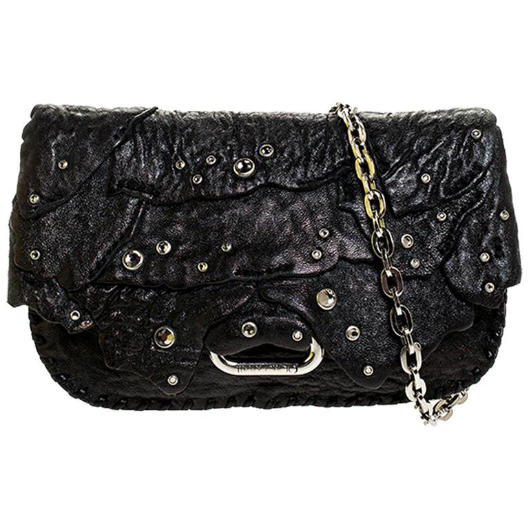 Jimmy Choo Black Jewel Embellished Leather Flap Chain Shoulder Bag