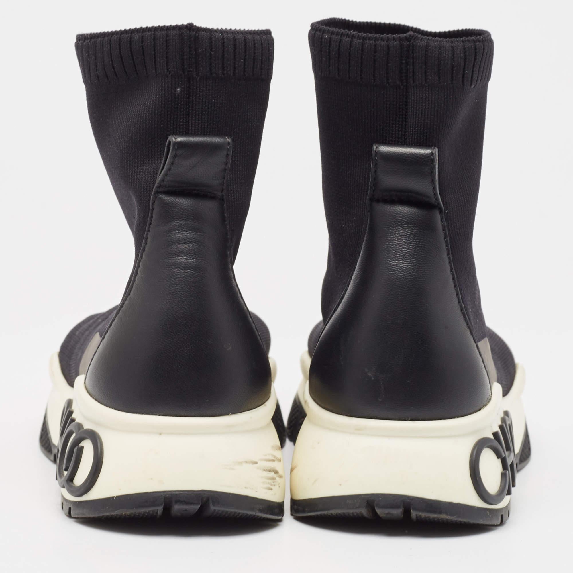 Jimmy Choo Black Knit Fabric and Leather Raine High Top Sneakers Size 38 For Sale 1