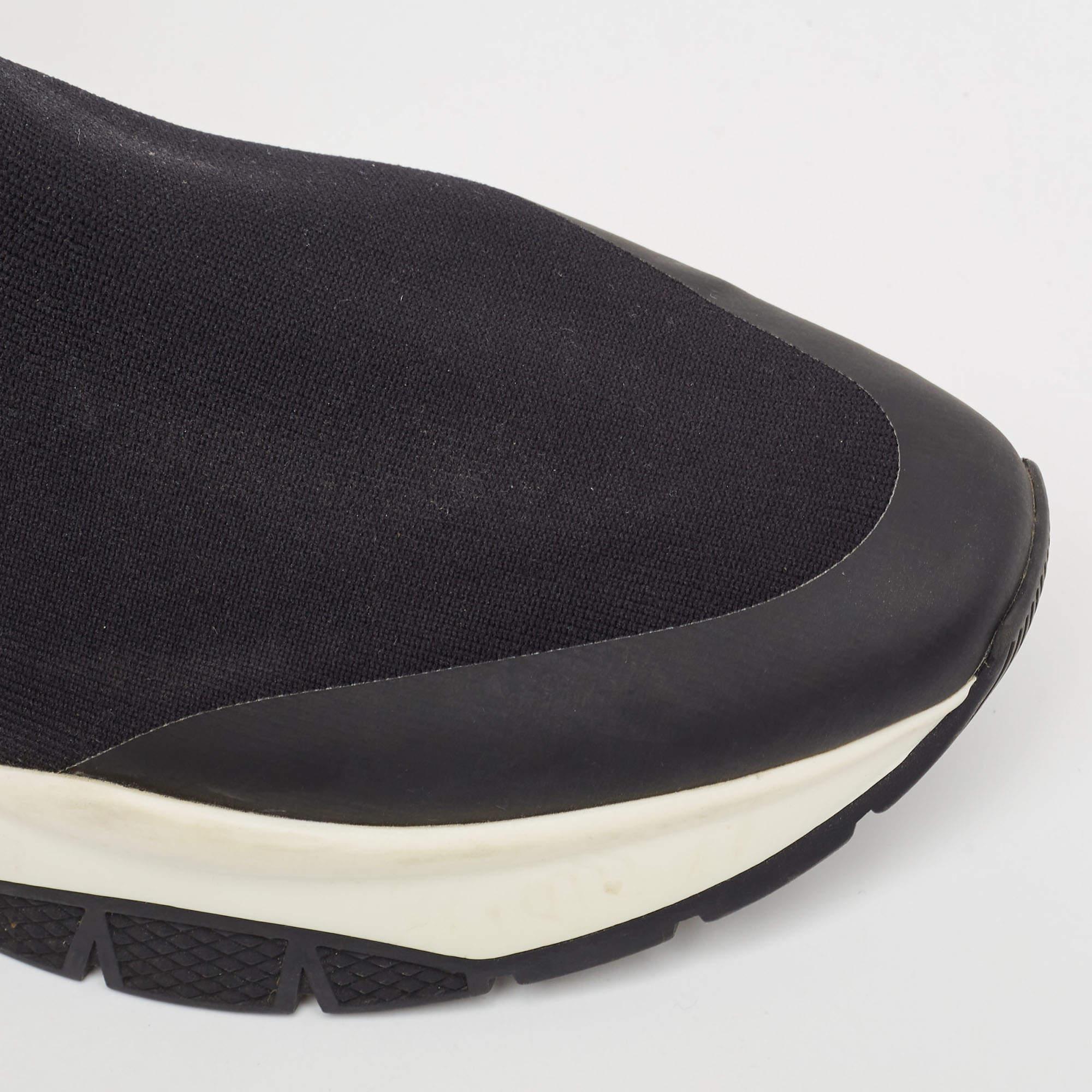 Jimmy Choo Black Knit Fabric and Leather Raine High Top Sneakers Size 38 For Sale 3
