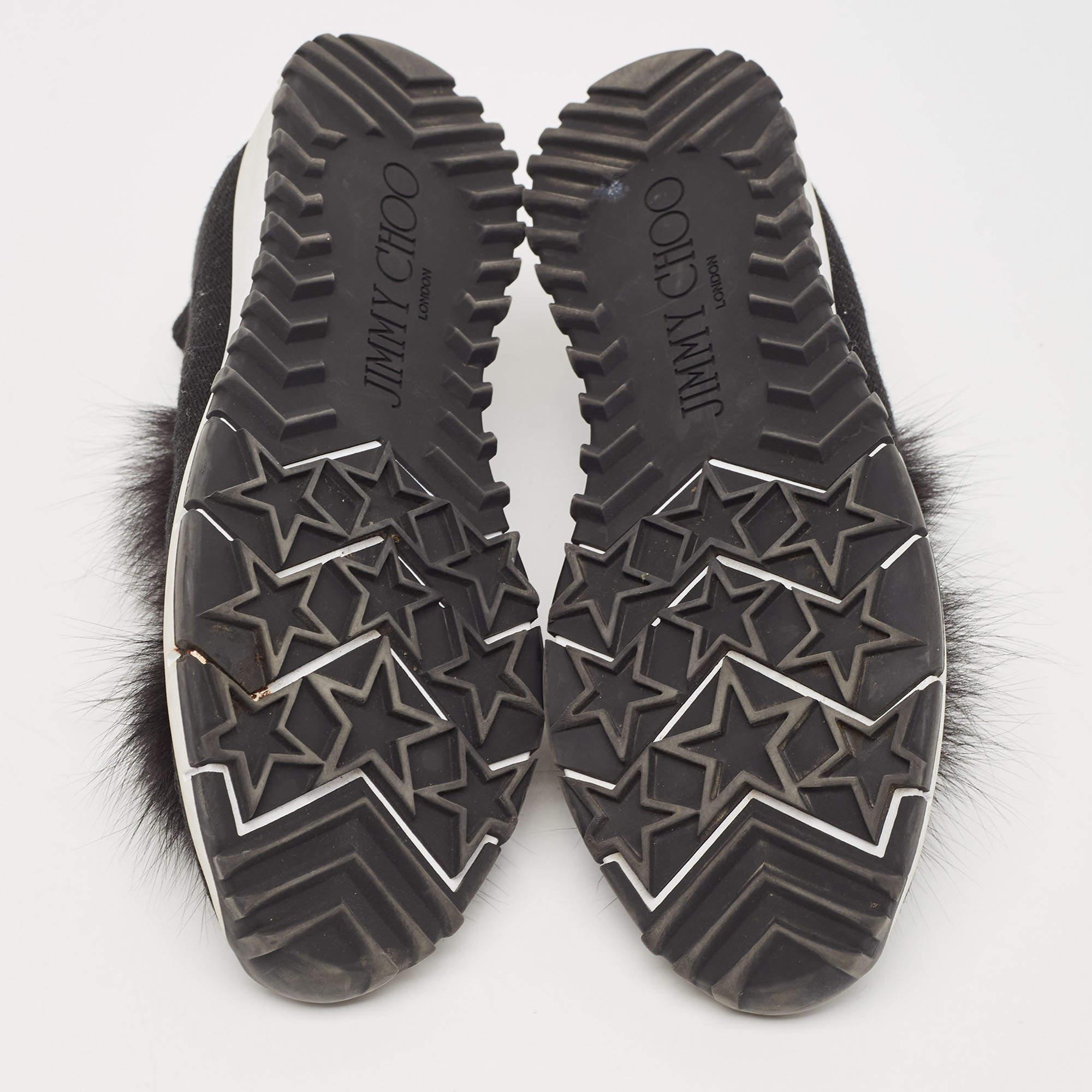 Jimmy Choo Black Knit Fabric and Lurex Norway Pom Pom Sneakers Size 34 (Kids) For Sale 2