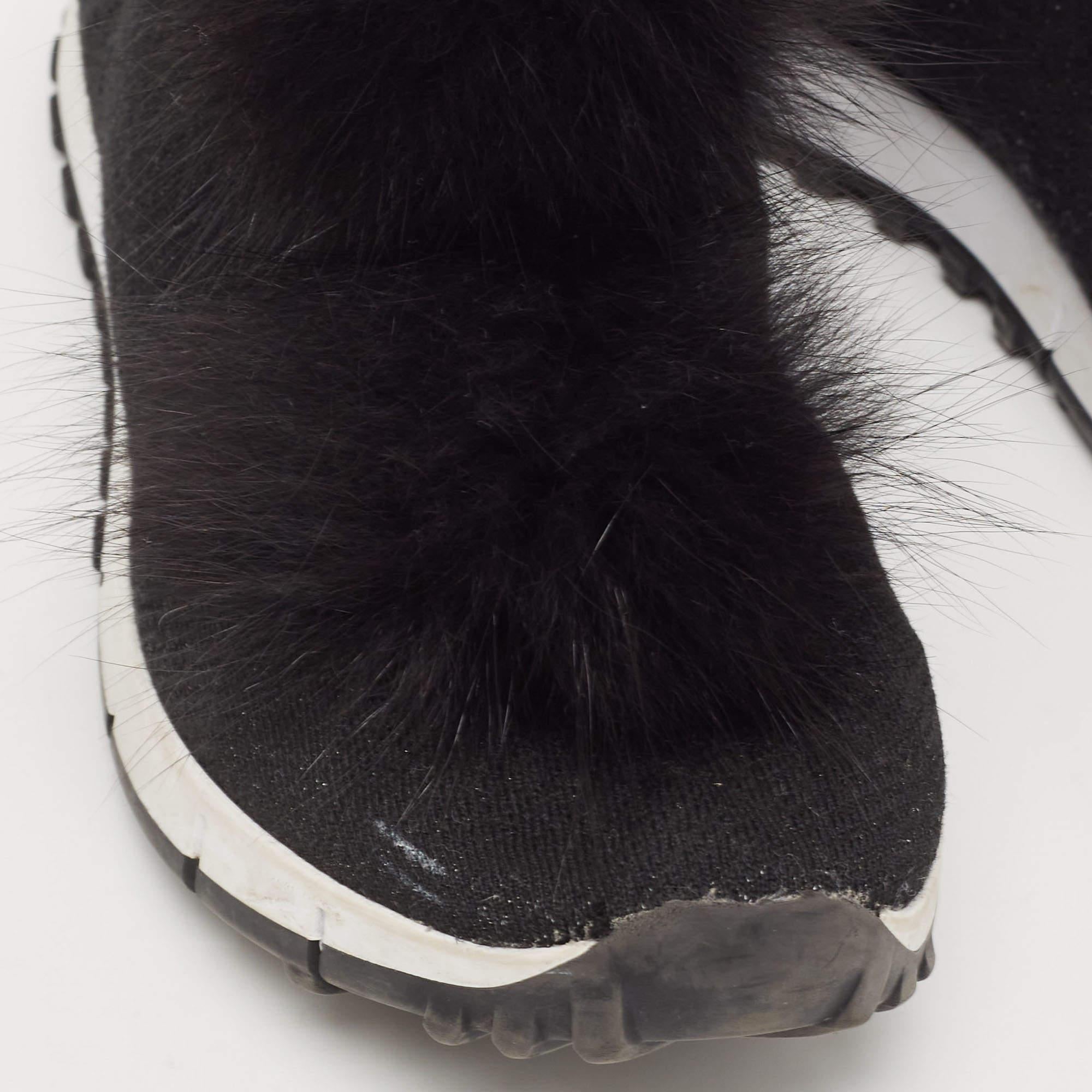 Jimmy Choo Black Knit Fabric and Lurex Norway Pom Pom Sneakers Size 34 (Kids) For Sale 3