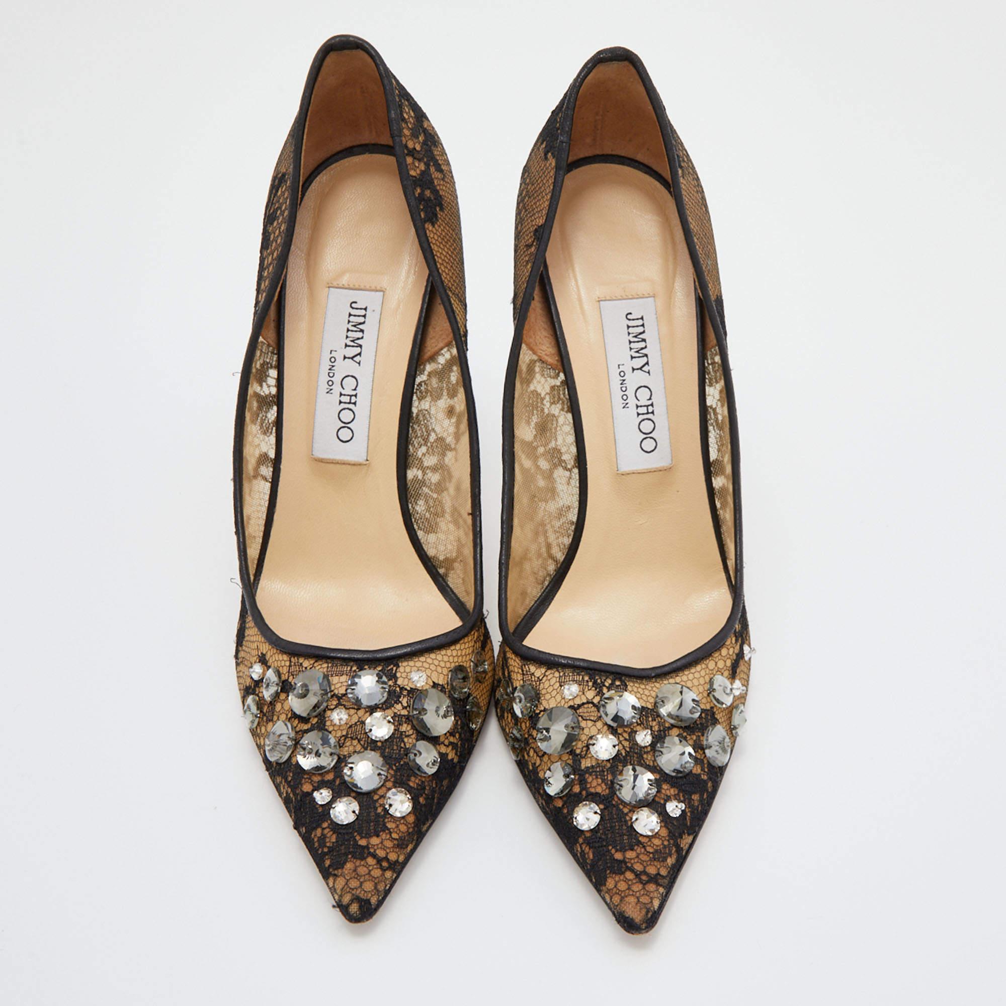 Exhibit an elegant style with this pair of pumps. These designer pumps are crafted from quality materials. They are set on durable soles and high heels.

