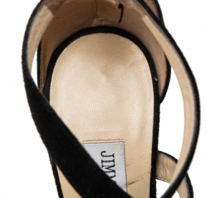 Jimmy Choo Schwarze Flyte-Sandalen aus Spitze und Wildleder Größe 36,5 im Angebot 2
