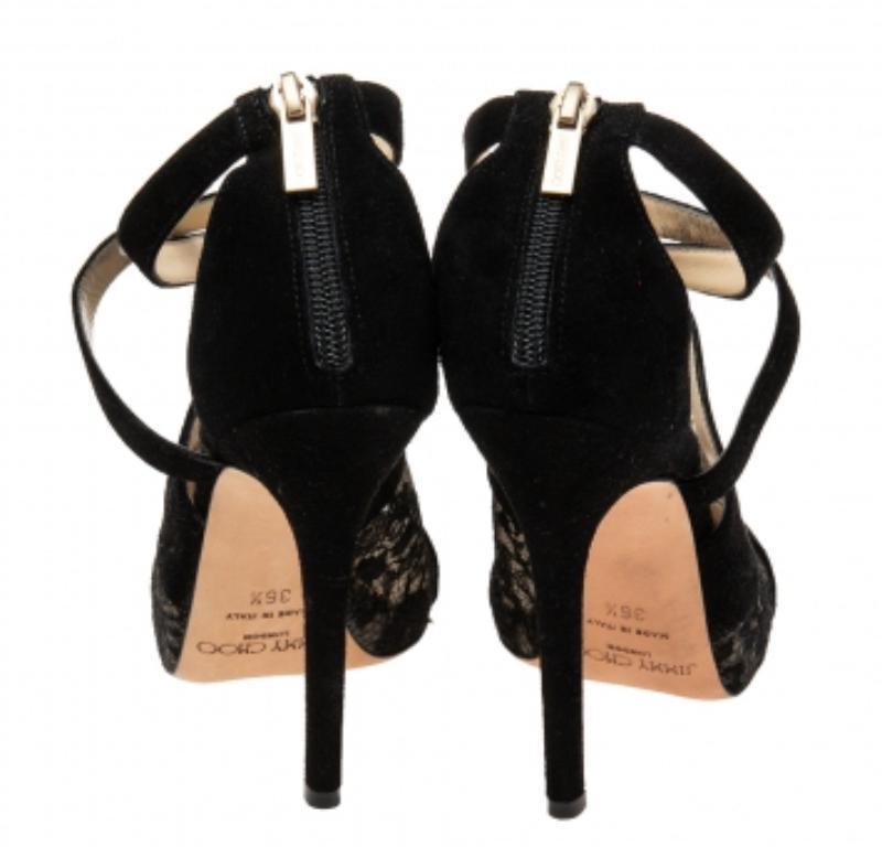 Jimmy Choo Schwarze Flyte-Sandalen aus Spitze und Wildleder Größe 36,5 im Angebot 3