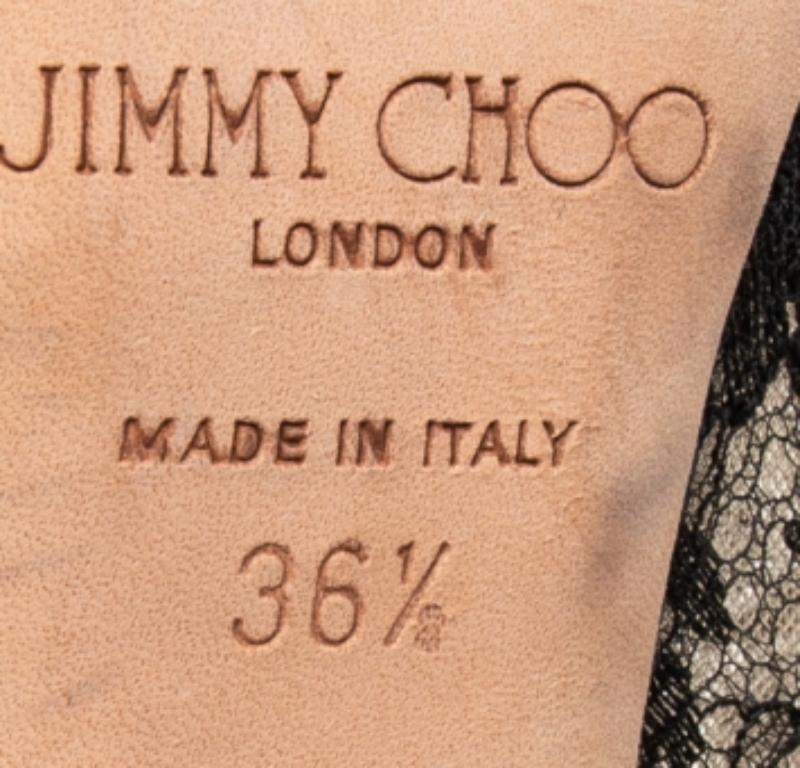 Jimmy Choo Schwarze Flyte-Sandalen aus Spitze und Wildleder Größe 36,5 im Angebot 4