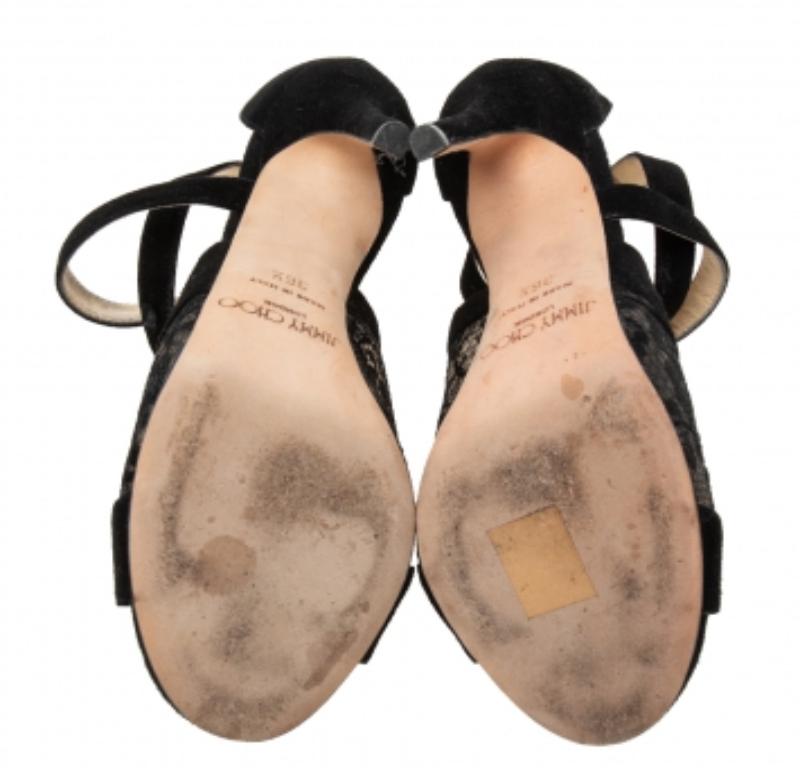 Jimmy Choo Schwarze Flyte-Sandalen aus Spitze und Wildleder Größe 36,5 im Angebot 5
